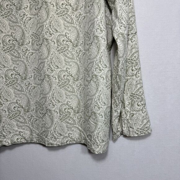 Silk Icon 100% Silk Paisley Button-Up Shirt Womens Small Beige Green Long Sleeve - Picture 7 of 15